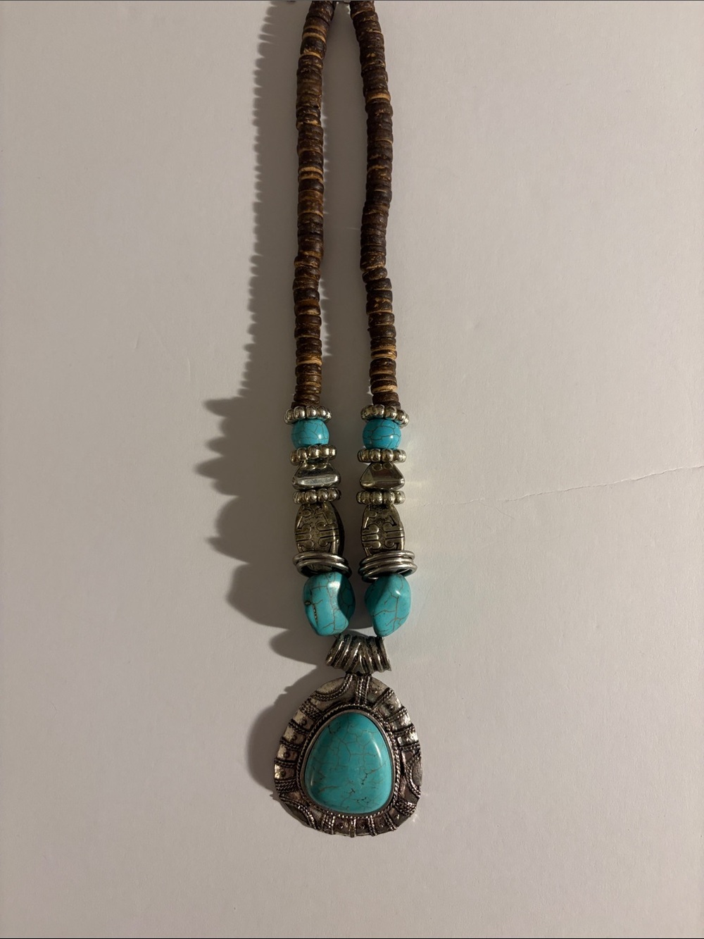 Turquoise Pendant Necklace with Silver Accents - Women Jewelry